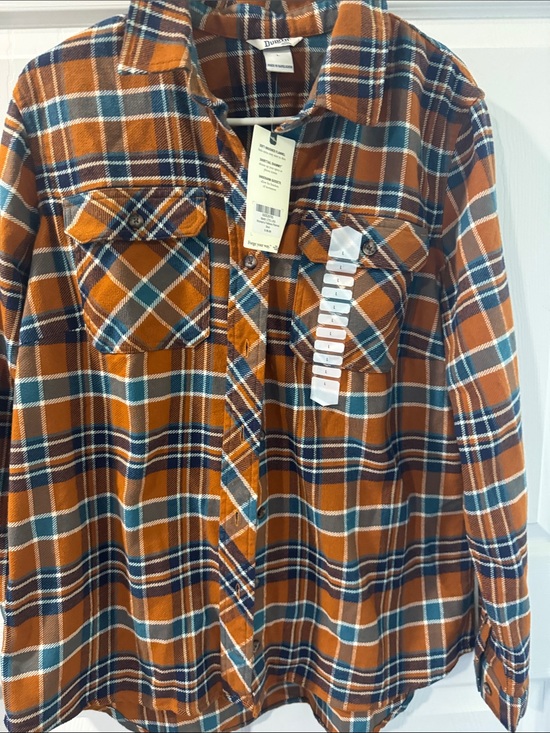 Duluth Trading Co Tops - Duluth Trading Co Orange and Teal Plaid Button-Down Shirt